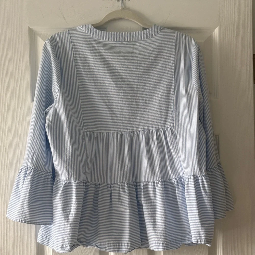 Crown & Ivy Blue Striped Peplum Blouse - Picture 6 of 6